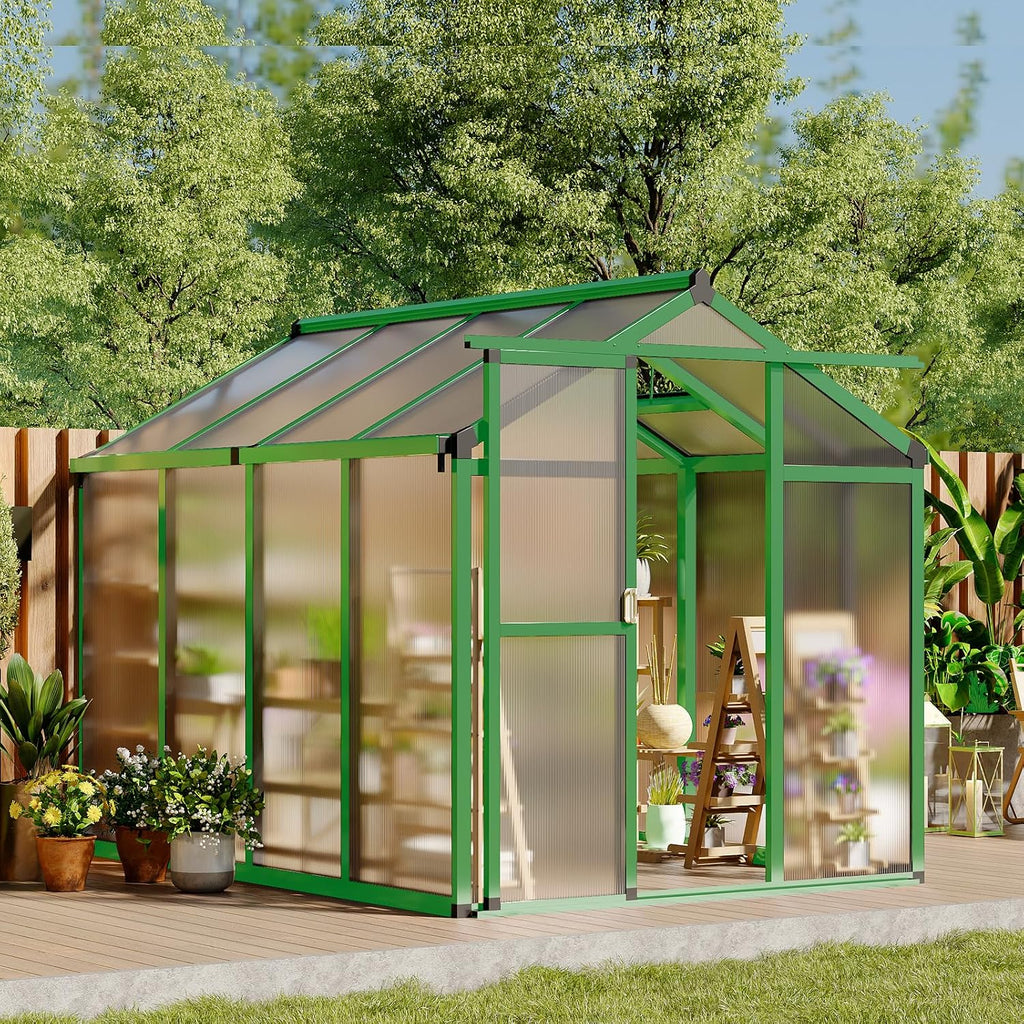 6×8 FT Greenhouse, Large Walk in Greenhouses for Outdoors and Garden Planting, Polycarbonate Greenhouse with Enhanced