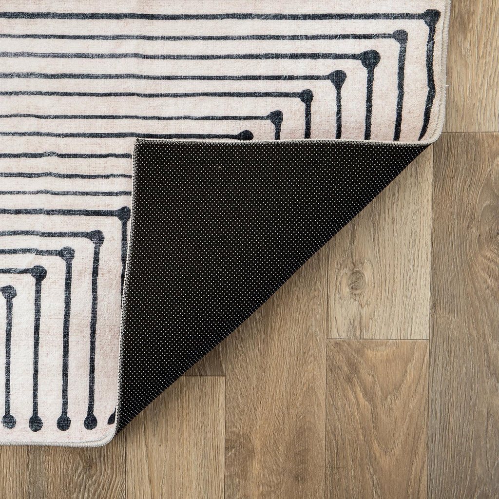Bohemian Stripes Marbella Non-Slip Washable Area Rug Beige