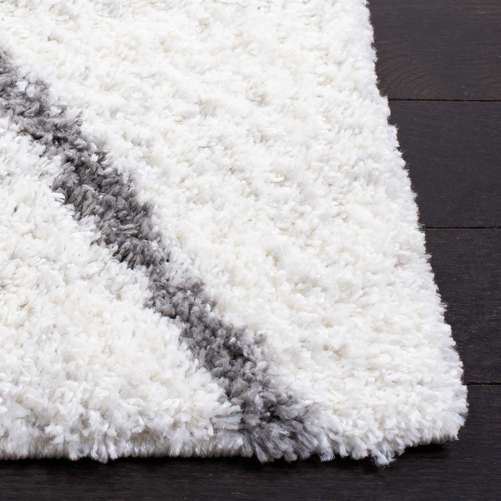 Area Rug - August Shag Collection - Large - Ivory & Grey, Moroccan Pattern, Non-Shedding & Easy Cleaning, Plush