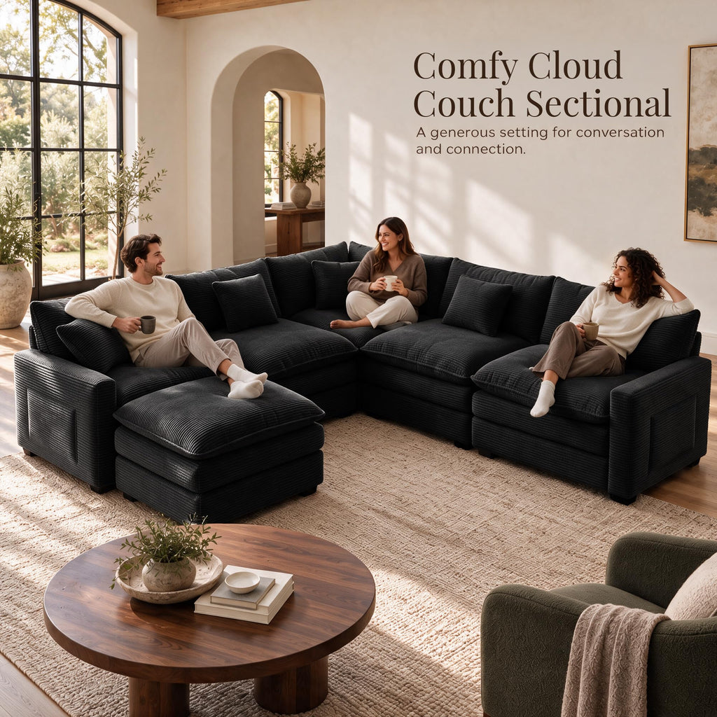 Oversized Cloud Couch Sectional, Corner Modular Sectional Sofa with Ottoman