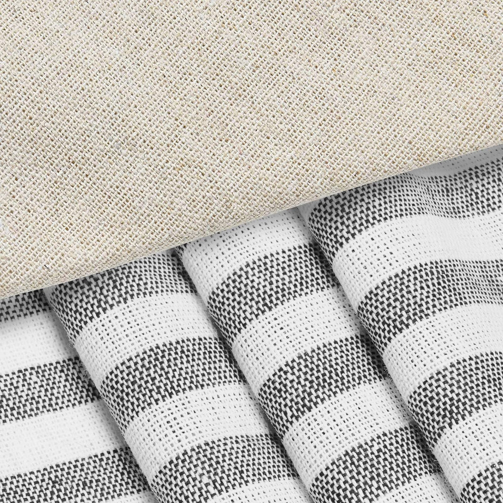 Farmhouse Curtains, Boho Rustic Bedroom Curtains with Buttons, Cotton Linen Grey Stripe Country Window Curtain