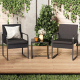 Gizoon 3 Pieces Patio Bistro Sets, Outdoor Rattan Conversation with Glass Table, Wicker Furniture Set with Cushion