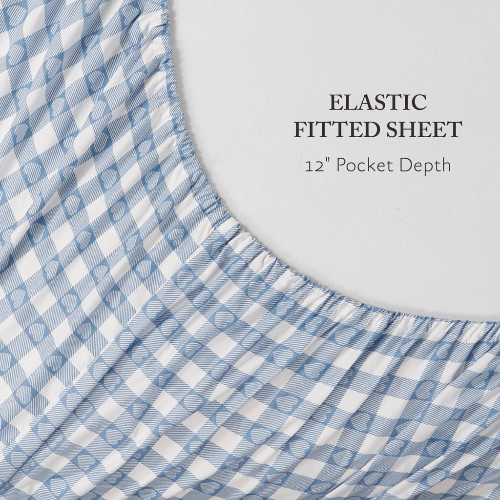 Heart Gingham Microfiber Sheet Set with Extra Pillowcases, Soft Lightweight 100% Polyester Bedding, Blue