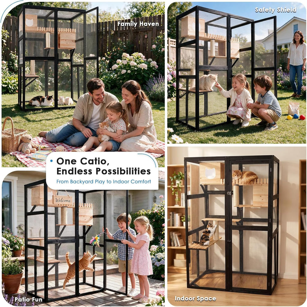 Indoor & Outdoor Cat Enclosure, 4-Level Walk-in Catio with Window Access