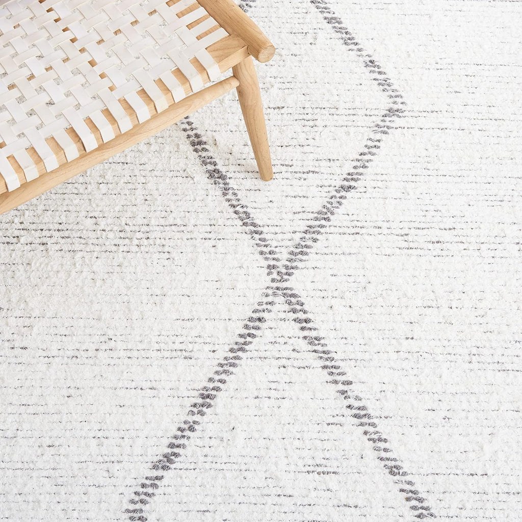 Area Rug - Casablanca Collection - Large - Ivory & Grey, Handmade Cotton, Moroccan Boho Fringe, Ideal, Dining
