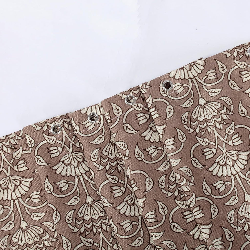 Camel Shower Curtain Vintage Floral Block Print - 72x72 Inches,Cotton Blend Cloth Fabric,Neutral Farmhouse Decorative