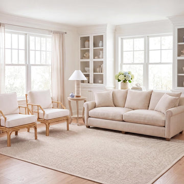 Area Rug 9x12 - Natural Fiber - Large - Marble & Beige, Sisal, Woven Design with Border