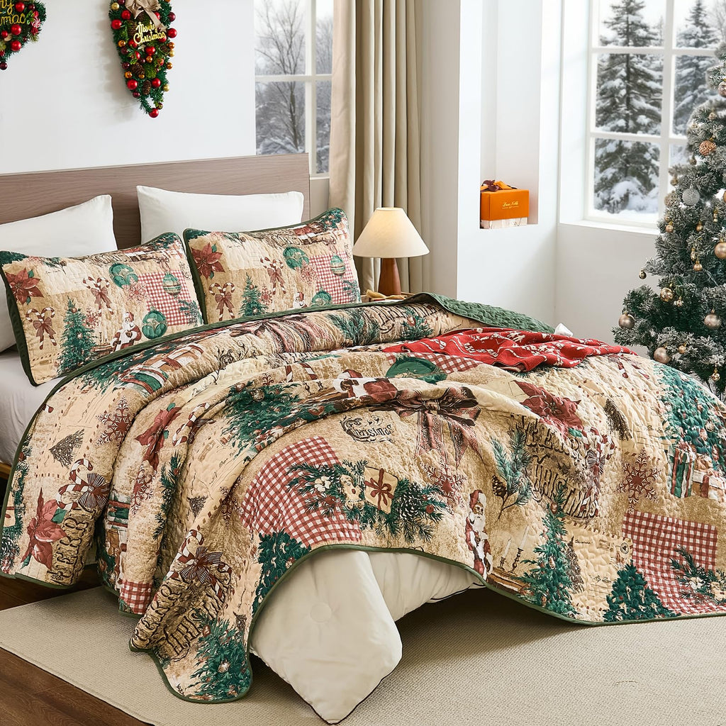 Queen Christmas Quilt, Collagecreation Xmas Tree Bedspread
