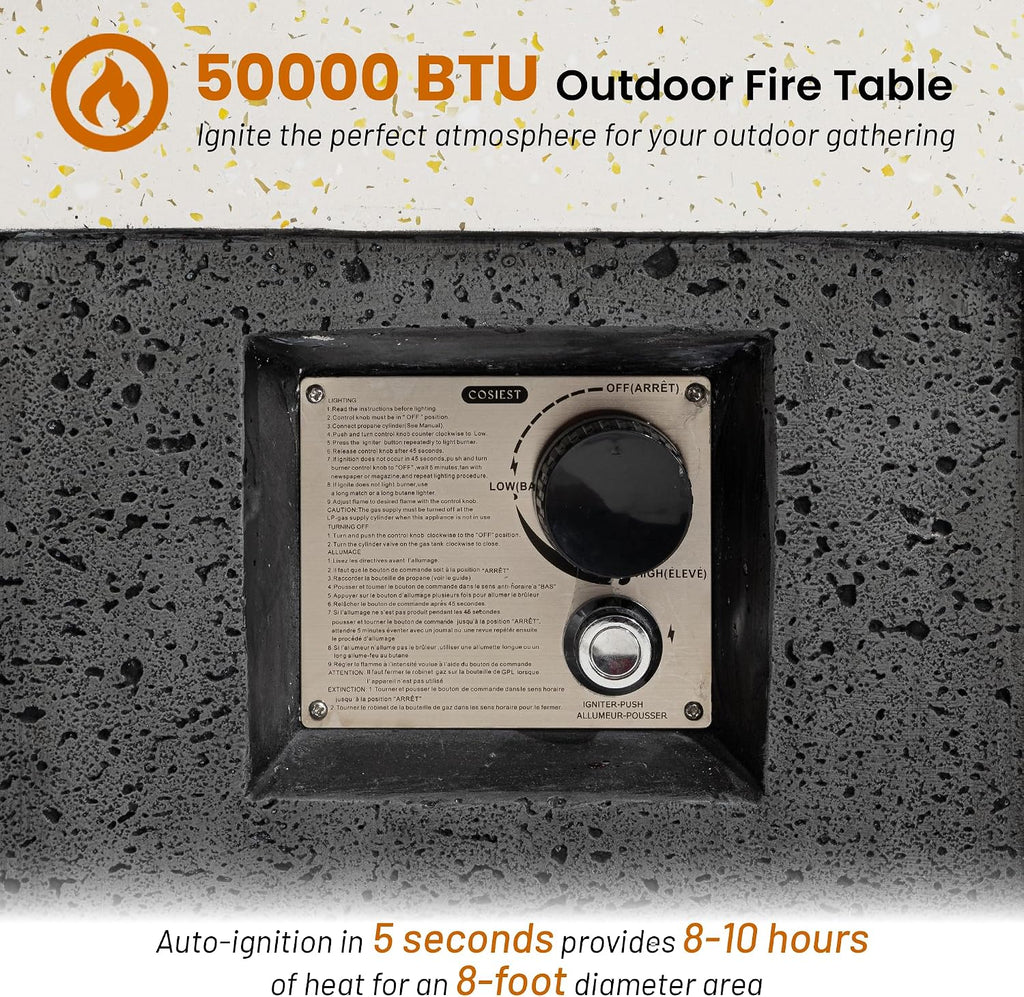 19inch Column Propane Fire Pit - Space-Saving Black & White Portable Heater with Auto-Ignition,Ideal for