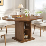 Extendable Round Dining Table for 4-6-8, 59 Inch Dining Room Kitchen Table with Storage, Fluted Wood Slide Door