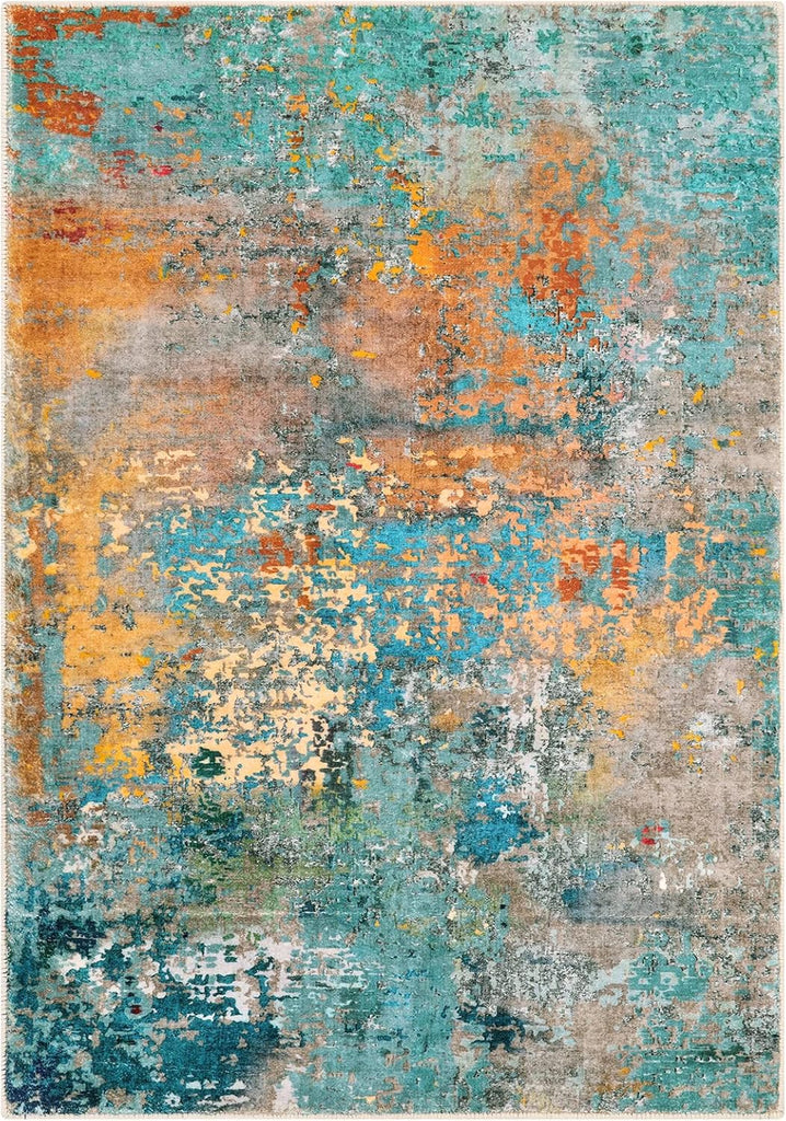 Modern Abstract Area Rugs 5x7, Large Washable Rugs for Living Room Bedroom Non Slip, Colorful Indoor Floor Carpet for