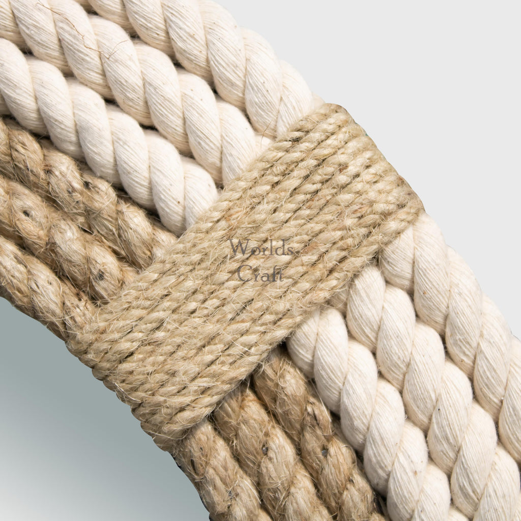 Nautical Hampton Round White Rope Mirror Twisted Rope Home Decor Art Wall Hanging Mirror Coastal Cotton Rope Mirror