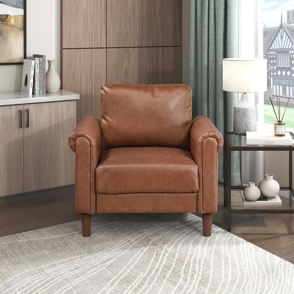 Faux Leather Accent Chair, Single Sofa Chair, Chocolate