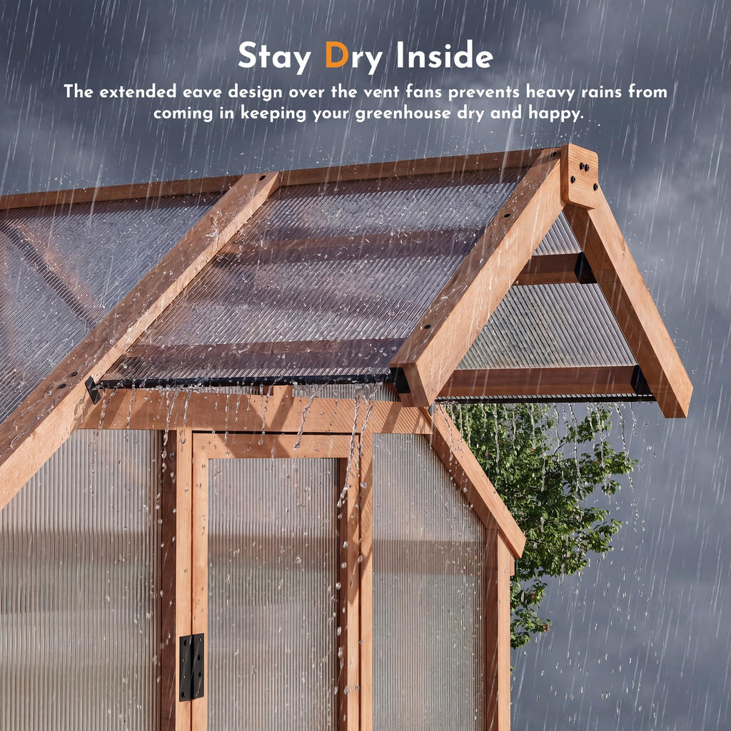 Shade 6.5'x12' Wooden Greenhouse with USB Charging Power Strip