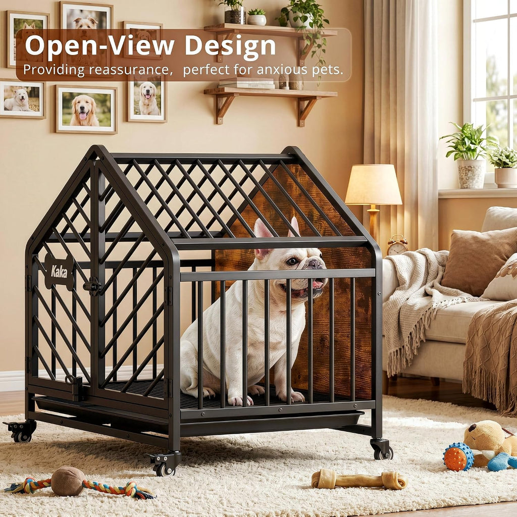 27.6" Dog Crate Furniture with Pull-Out Tray and Wheels