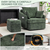 Modern Swivel Lounge Chair and Ottoman — Green Chenille
