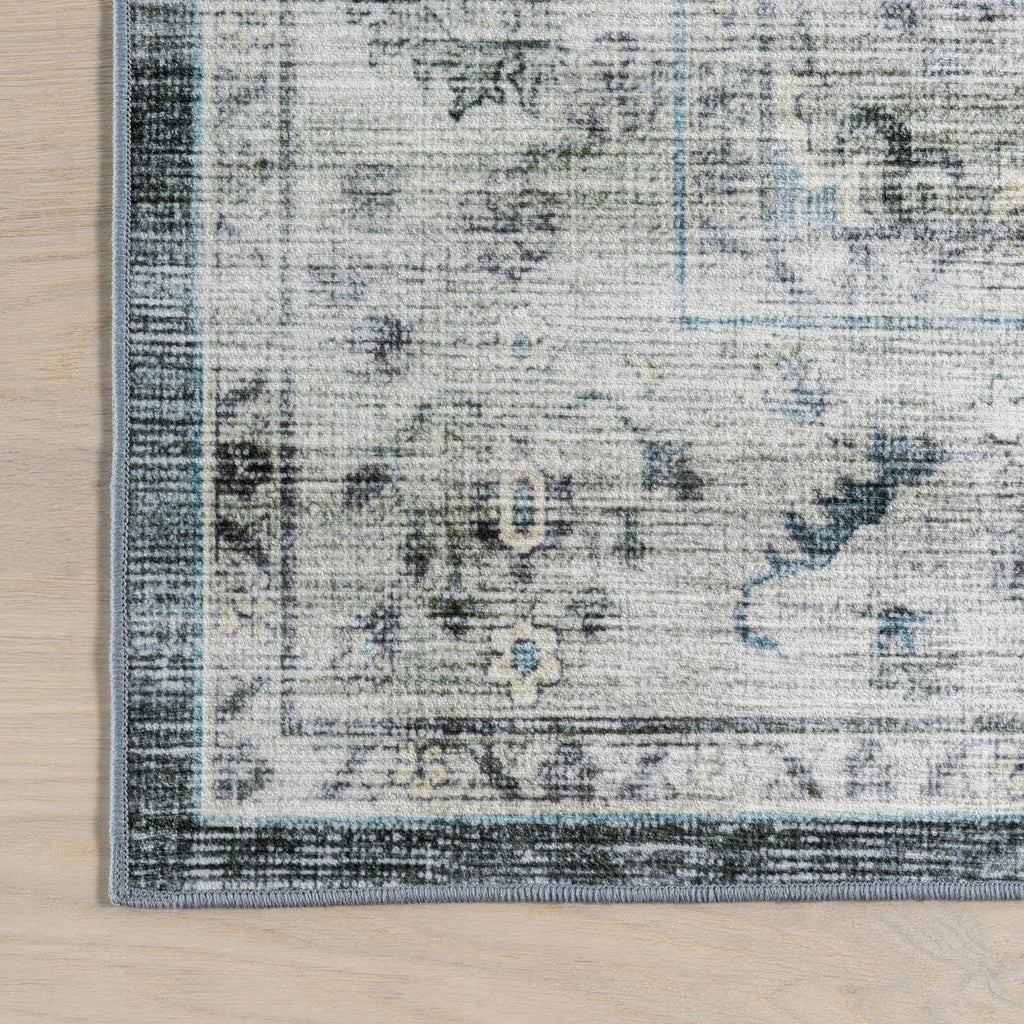 Kaiana Slate Blue Medallion Washable Area Rug