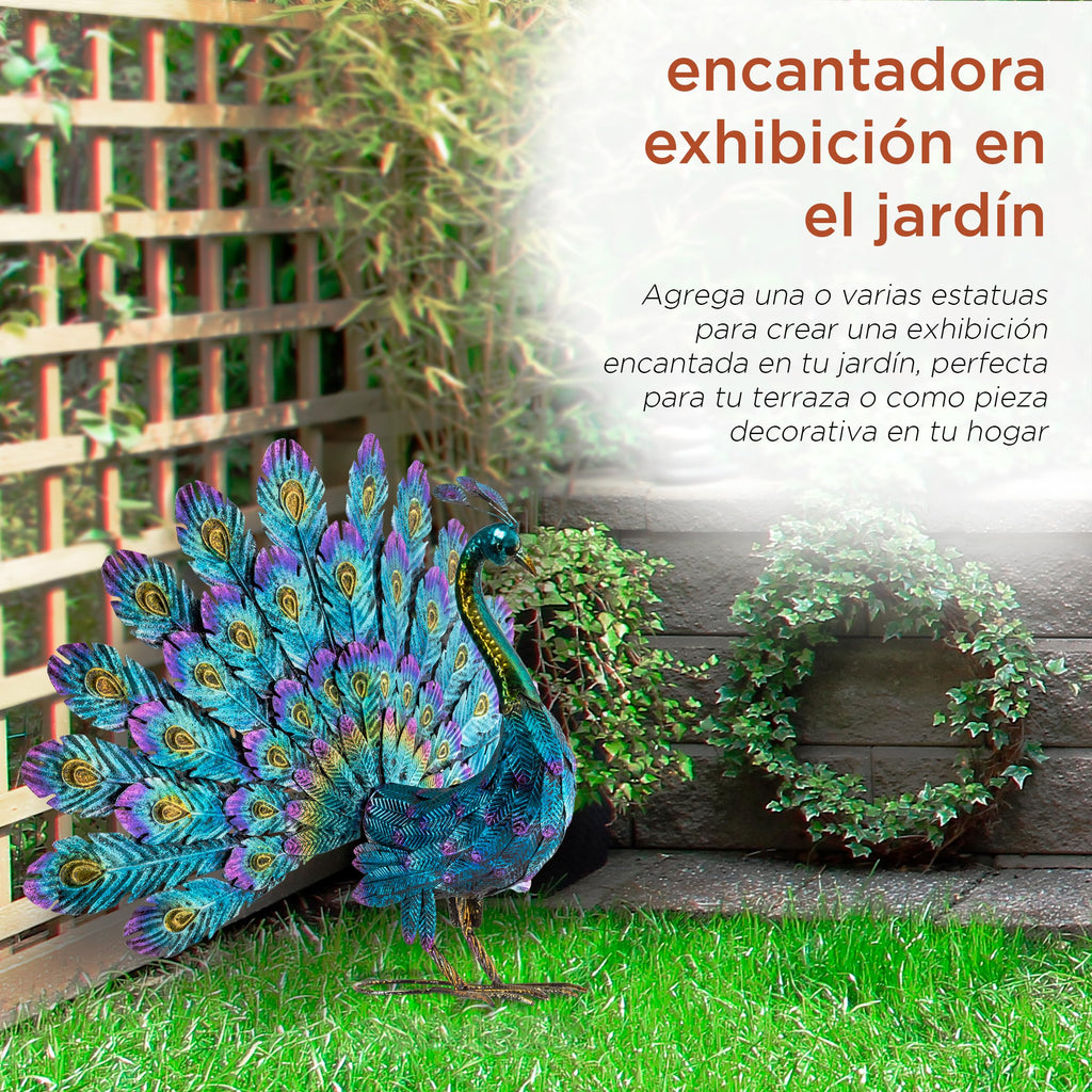 23" Tall Outdoor Metal Peacock Statue, Multicolor