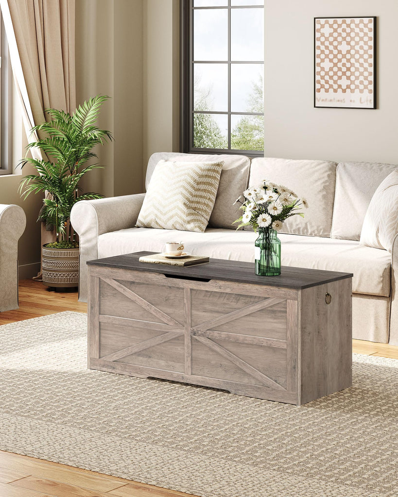 Storage Chest, 43.3" Wooden Storage Trunk, Retro Storage Bench with Safety Hinge, Toy Box, Farmhouse Style, Charcoal