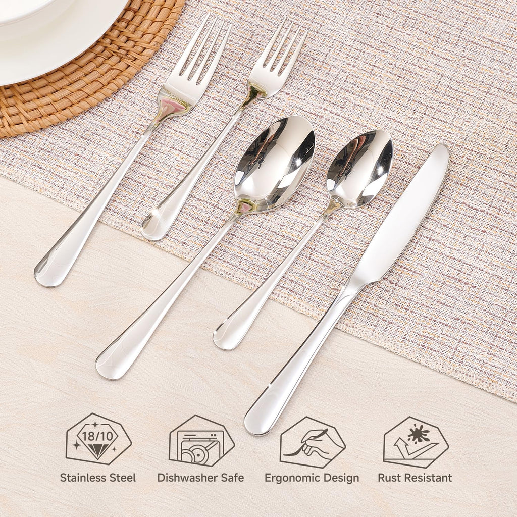 Silverware Set for 12, 60 Piece Heavy Duty 18/10 Stainless Steel Flatware Set, Mirror Polished Cutlery Utensils with