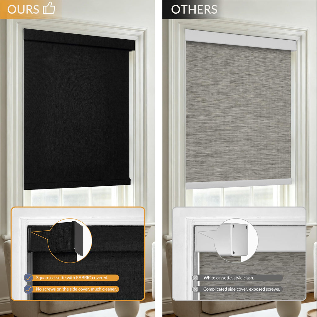 Blackout Linen Roller Shades for Windows, Black