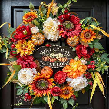 24 Inch Fall Wreath for Front Door, Rustic Harvest Autumn Wreath