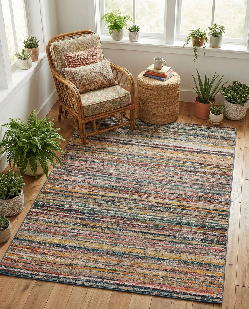 Gemstone Rug - 6' 2 Multi Easy-Clean Area Rug - Modern Textured Stripe Design, Perfect, and Home Office