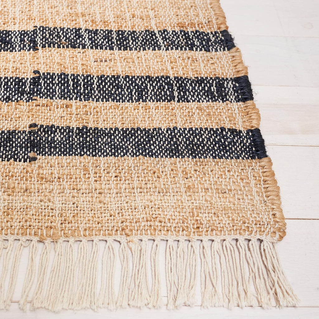 Kilim Collection Area Rug, Natural & Black, Handmade Flat Weave Jute, Ideal for High Traffic Areas (KLM709A)