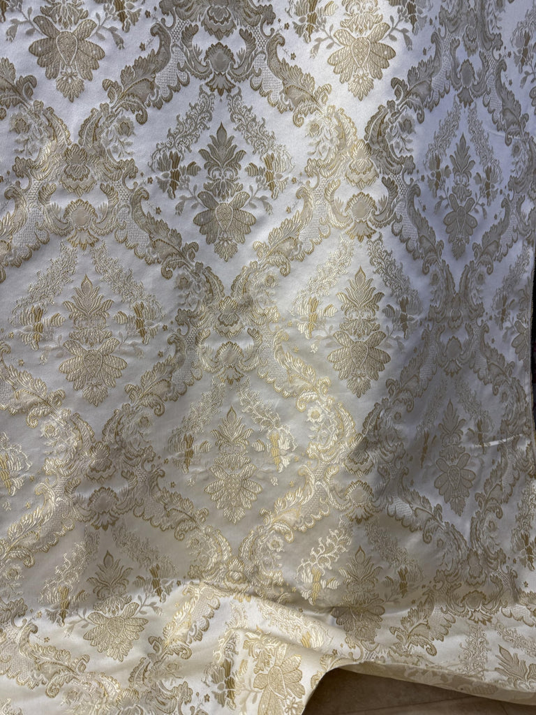 Vintage Damask Upholstery Fabric, Floral Pattern, Traditional Victorian Design, 54" Wide, Sold by Yard (Cream)