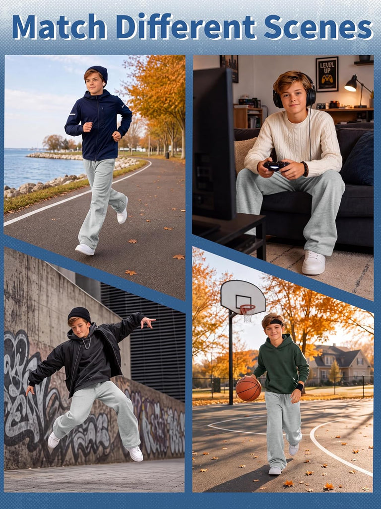 Boys Baggy Sweatpants Kids Straight Wide Leg Open Bottom Pants
