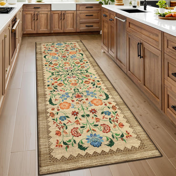 Floral Rug 2x6 Runners s, Boho Kitchen Runner Rugs Non Slip Bath Runners, Vintage Washable Runner Rug, Soft Long