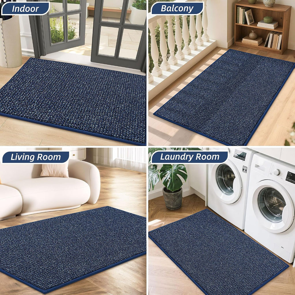 Dirt Trapper Door Mat 24" x 36", Non-Slip Washable Doormats, Blue | Entrance Mat Dirt Resistant and Absorbent Welcome