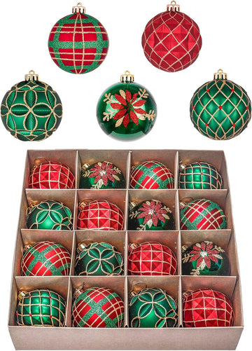 Christmas Tree Decorations Ball Ornaments 3.15 Inches - Set of 16