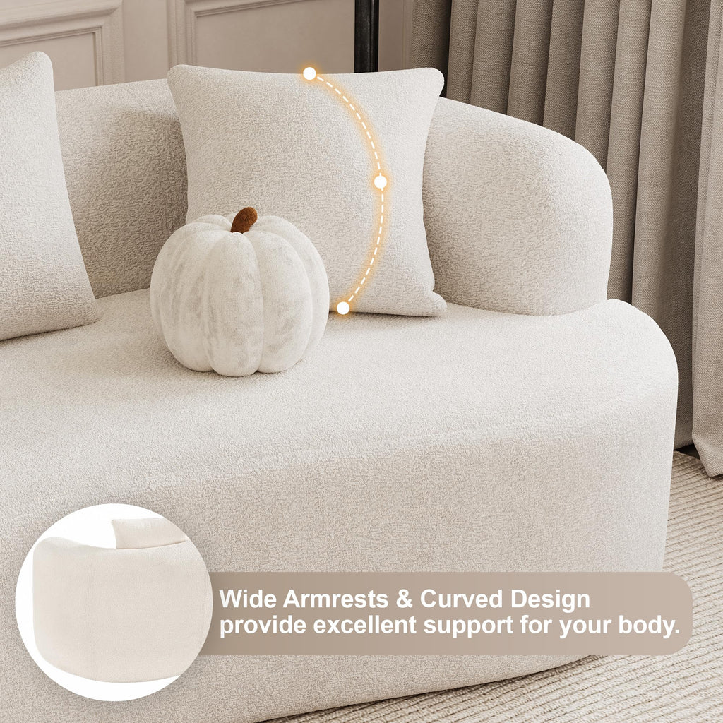 107" Modern Curved Sofas, Cream White