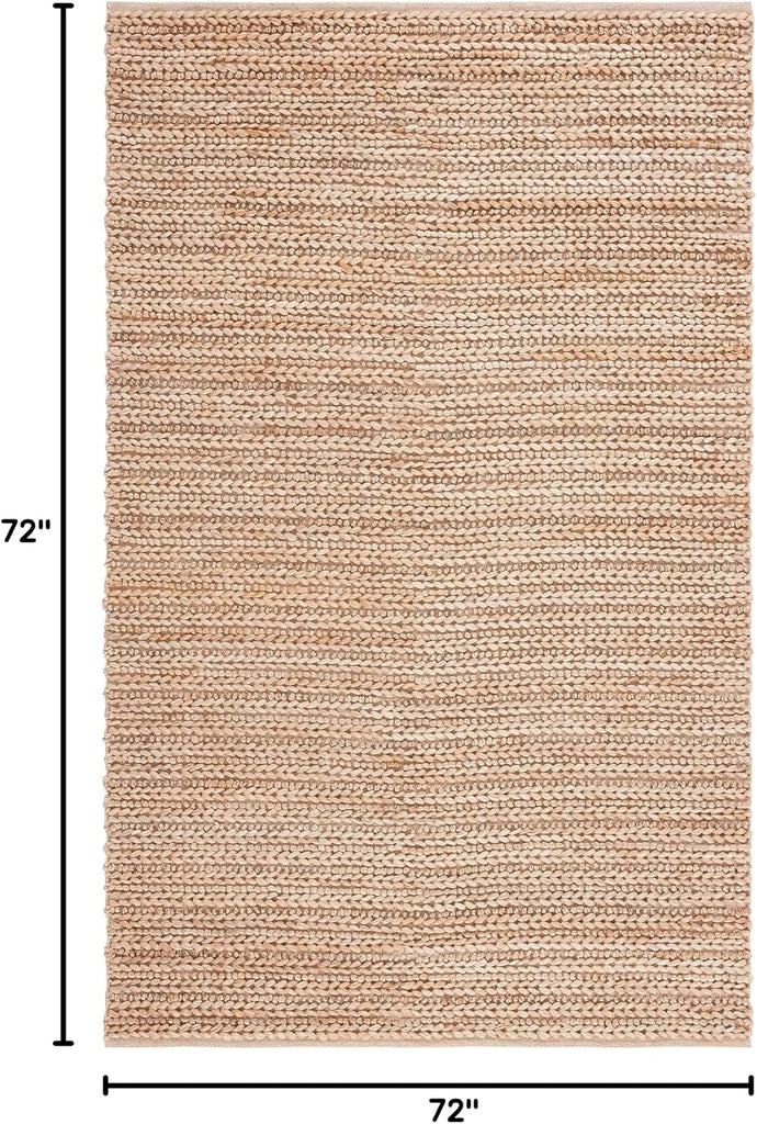 Natural Fiber Collection Area Rug - 6' Square, Natural, Handmade Braided Jute Design, Ideal for The Living Room