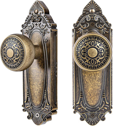 Antique Brass Vintage Dummy Door Knobs Interior, 2 Pack