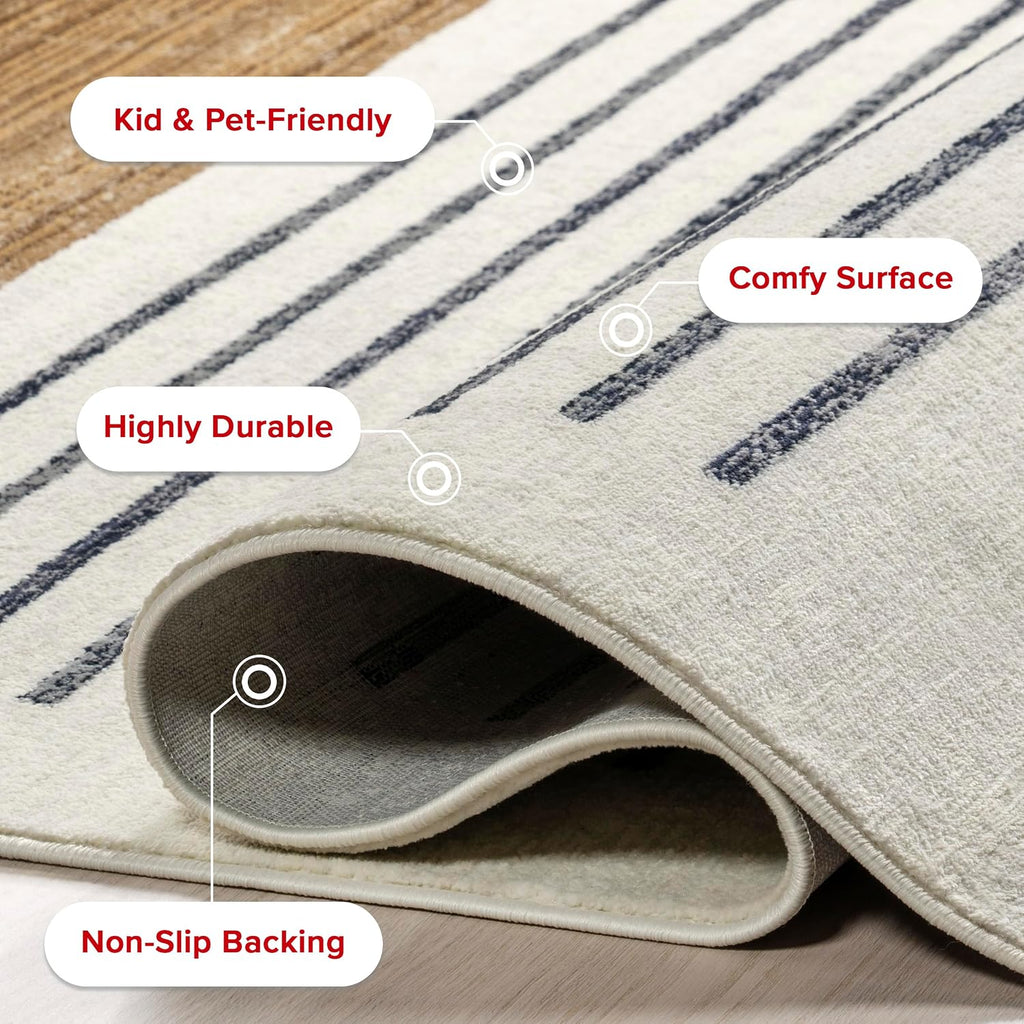 Keeva Beige Striped Power Loomed Area Rug