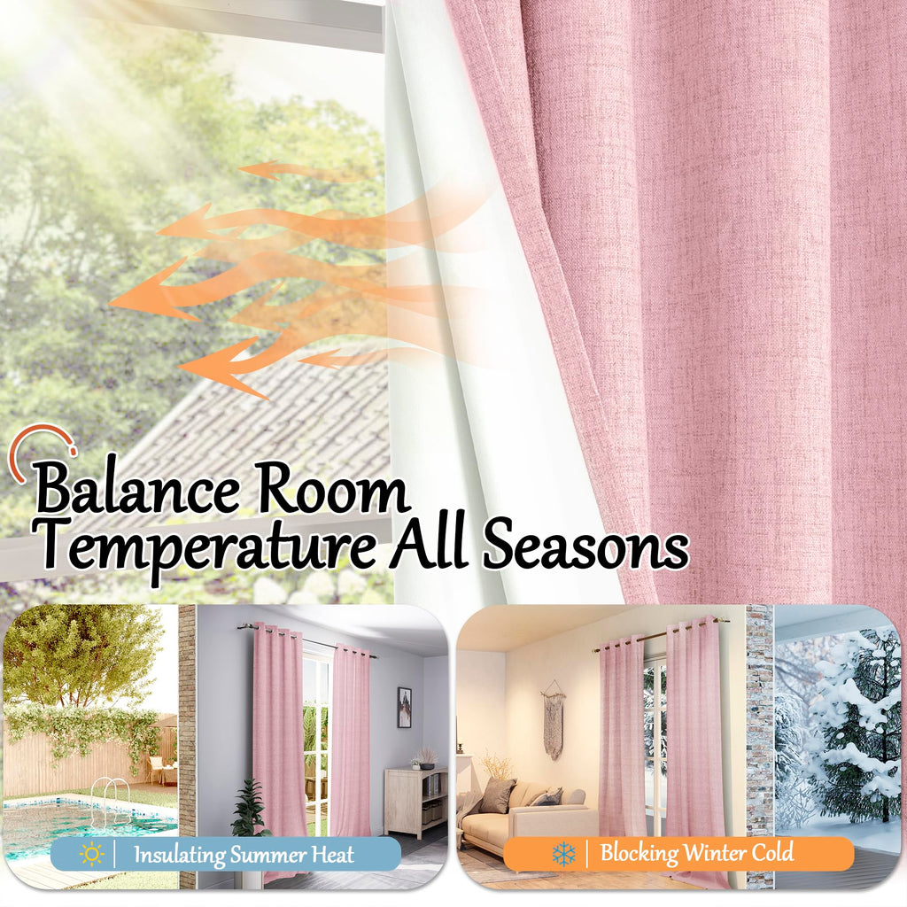95 Inch Long Baby Pink Blackout Curtains - 2 Panels Each 52 Wide