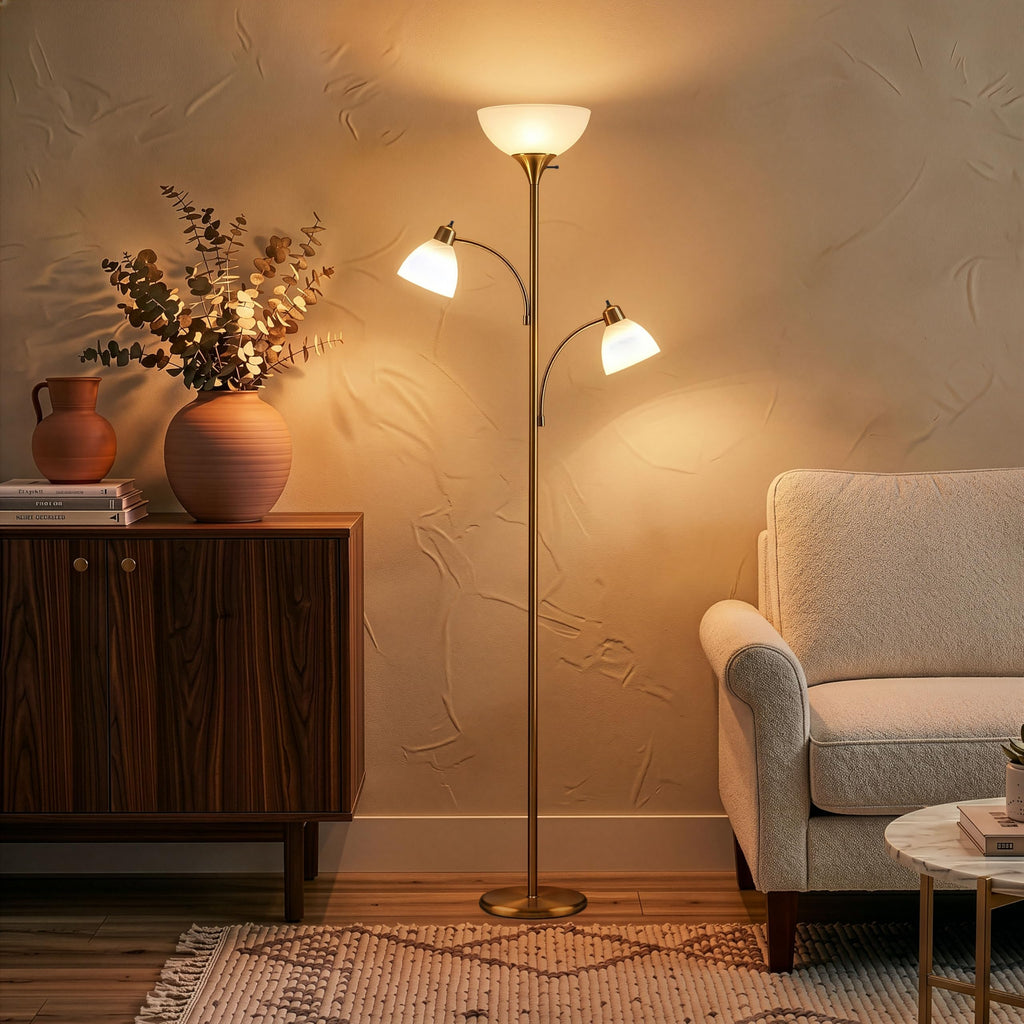 Sky Dome Double LED Floor lamp, Torchiere Super Bright Floor Lamp with 2 Reading Lamps s & Offices - Dimmable Tall