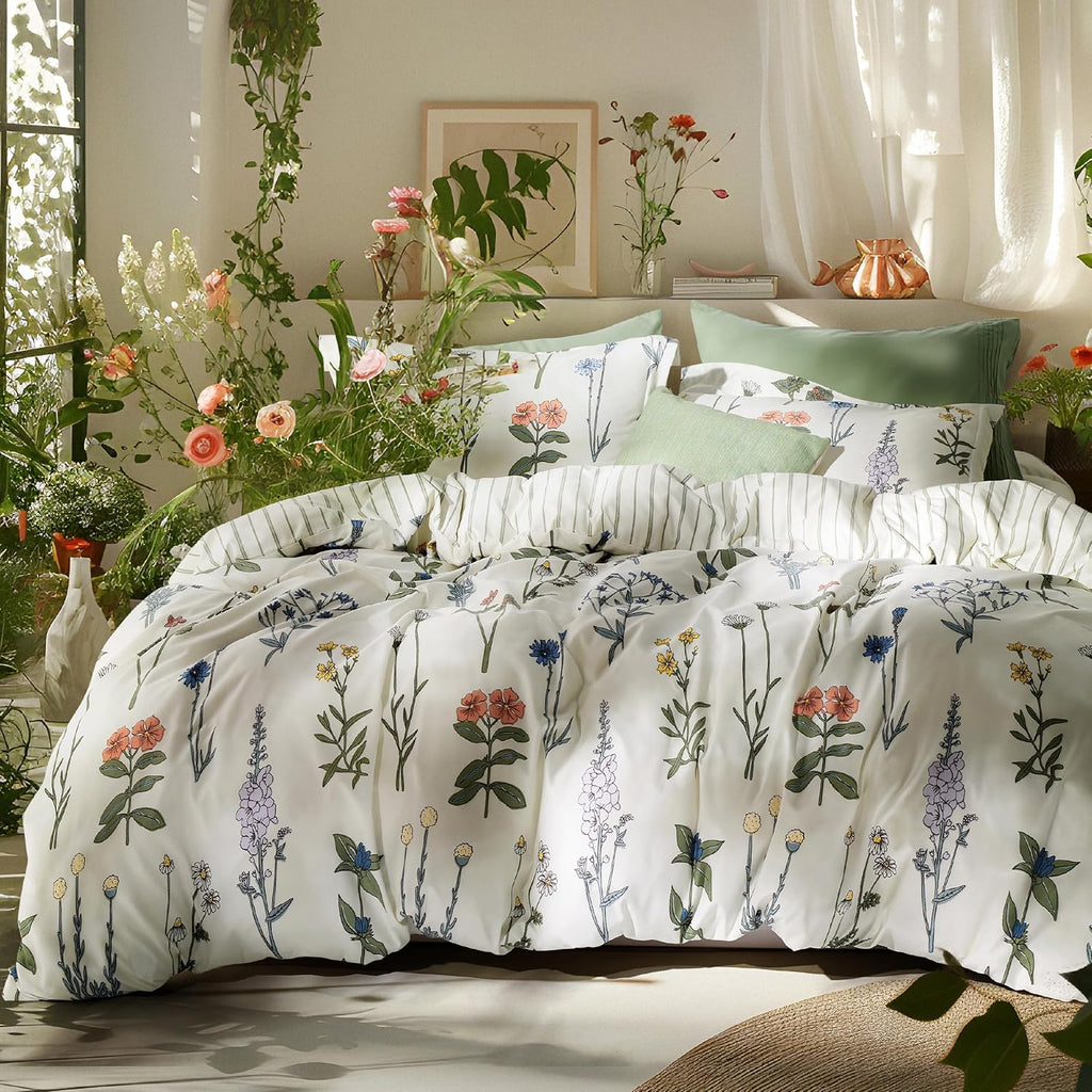 Comforter Set Queen - Cute Floral Bedding Comforter Set, 3 Pieces