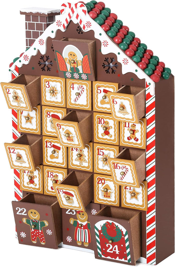 Reusable Wooden Advent Calendar to Fill - Gingerbread House with LED Lighting - DIY Christmas Calendar 10.31 x 17.72