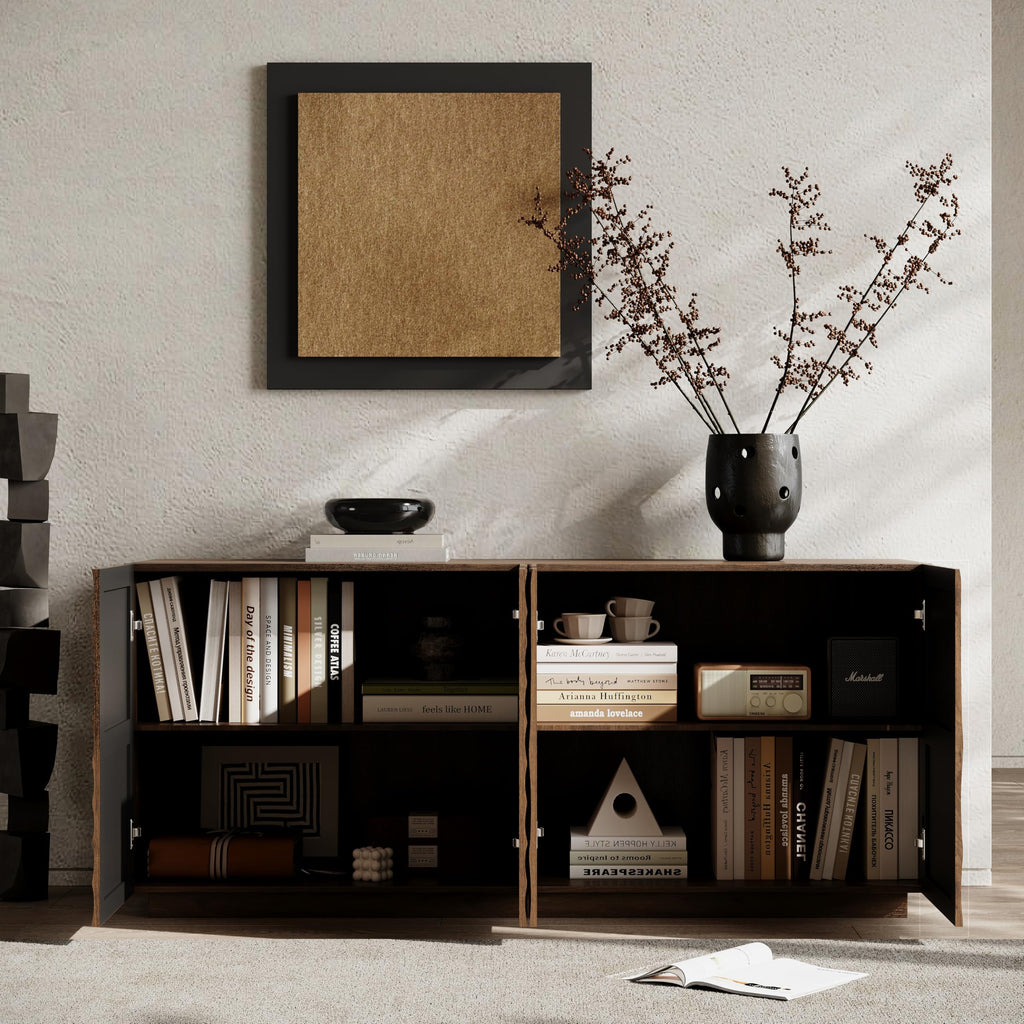 59" Modern Buffet Cabinet with 3D Water Ripple Doors, Sideboard Storage Cabinet with Wooden Base, Freestanding