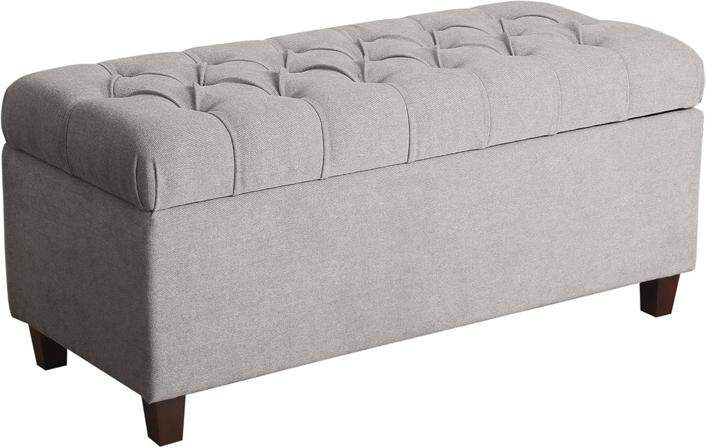 Home Decor | Tufted Ainsley Button Storage Ottoman Bench with Hinged Lid | Ottoman Bench with Storage , Grey