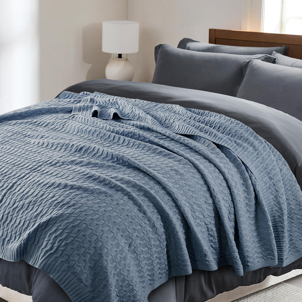 Cable Knit Throw Blanket - Super Soft, Warm & Lightweight Knitted Jacquard Throw Blanket for Couch, Sofa, Bed, Chair