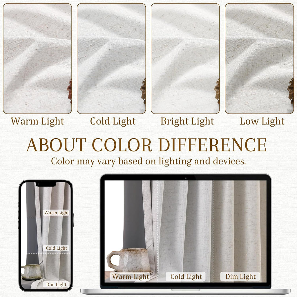 100% Blackout Kitchen Linen Curtains Back Tab Small Drape 36 Inch Length Privacy Natural Elegant Short Black Out Cafe