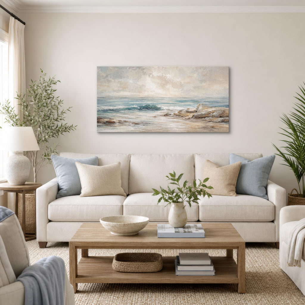 Coastal Canvas Wall Art, Misty Ocean Landscape, 48 x 24 Inches