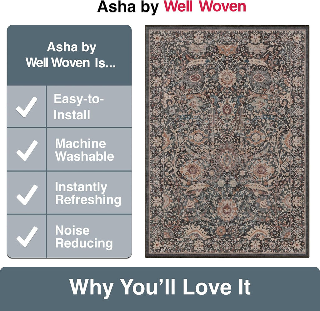 25 ft Hallway & Stair Runner Rug, Charcoal Grey Oriental, 2'3" x 24'9" Low Pile Flat Weave Long Runner