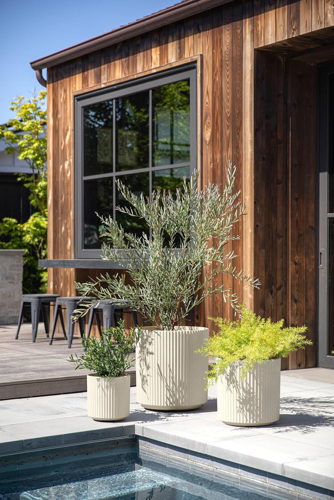 Demi Series Set of 3 Round Planters for Porch, Patio, Backyard | Durable -Concrete Material | Modern Décor for Tall