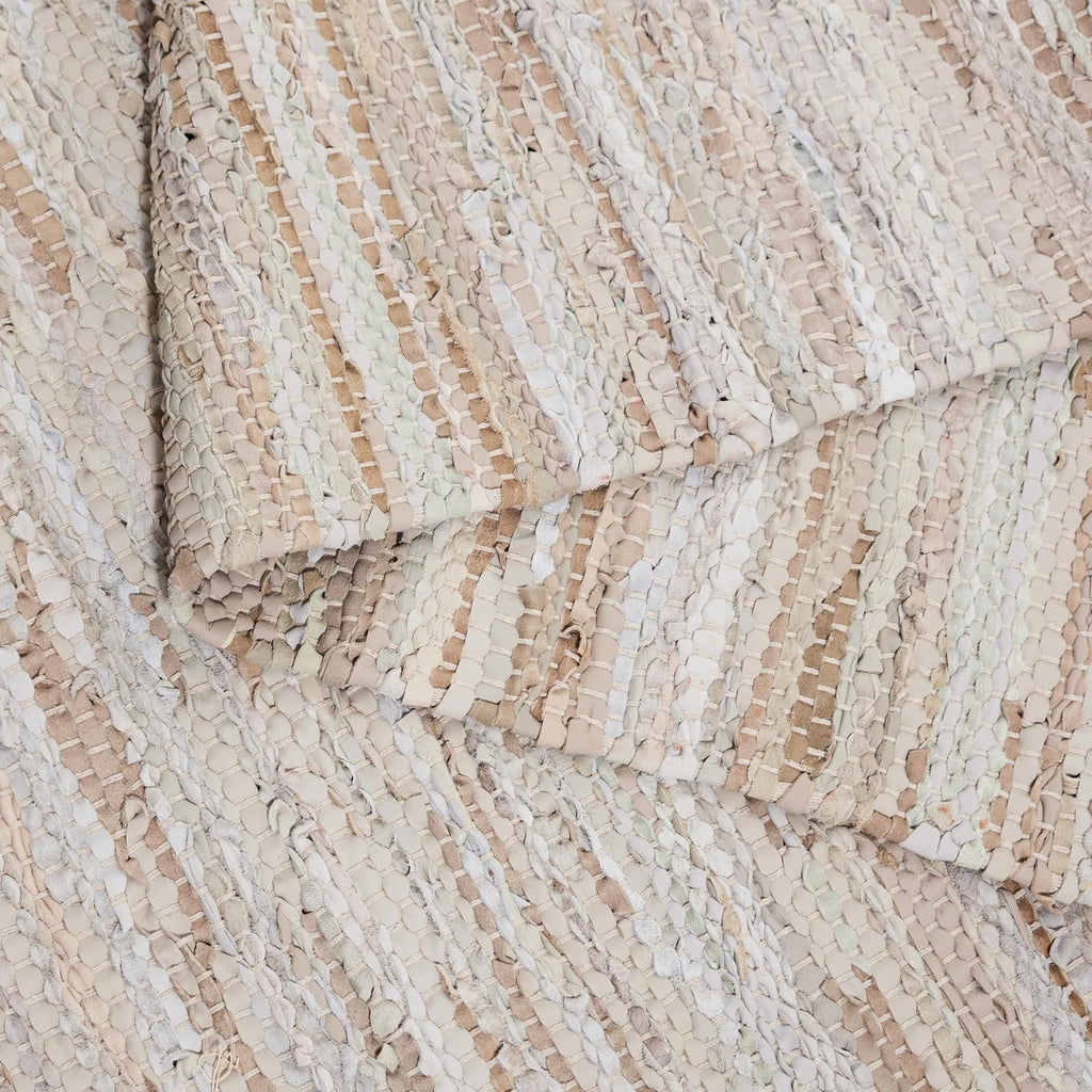 Vintage Leather Collection Area Rug - 6' Square, Beige, Handmade Leather, Ideal for High Traffic Areas (VTL105B)