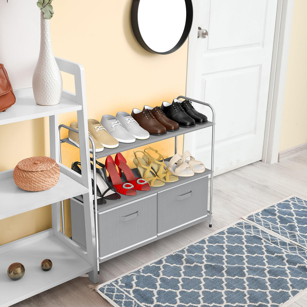 3-Tier Closet Storage with 2 Drawers, Grey
